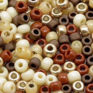 6/0 Custom Seed Bead Mix 606  - Milky Light Topaz, Cream, Terracotta, Champagne, Frosted Chocolate (10grams-25 grams-50 grams)