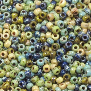 8/0 Custom Picasso Mix 615 - Miyuki Picasso Seed Bead Mix - Turquoise, Yellow, Cobalt, Chartreuse, Dark Yellow  (10grams-25 grams-50 grams)