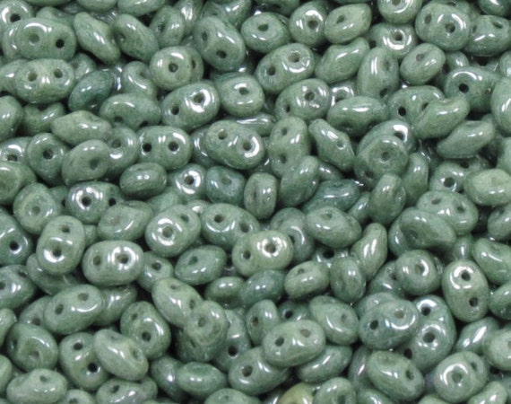 10g Czech SuperDuo Twin Beads Opaque Green