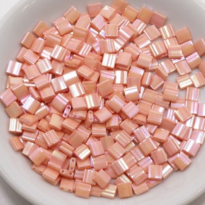 MIYUKI TILA #596 - Opaque Tea Rose Luster - Two Hole Beads - Salmon Tila - 5 x 5mm- 10, 25, 50, or 100 Grams