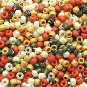 6/0 Custom Seed Bead Mix 629  - Matte Terracotta, Gold, Olive, Cream AB - Kumihimo Beads  -  (10grams-25 grams-50 grams)