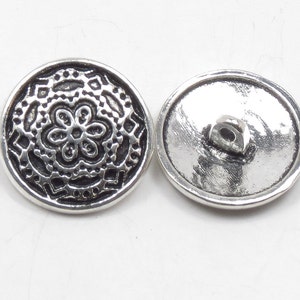 6 pcs. Silver Flower Button - Antique Silver Metal Shank Buttons - 20mm (3/4&quot;) - Southwestern Style Sewing Buttons - 6 pcs. Bu617
