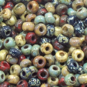 6/0 Custom Picasso Mix 600 Miyuki Picasso Seed Bead Mix Turquoise, Cobalt, Red, Brown, Yellow 10grams-25 grams-50 grams image 3