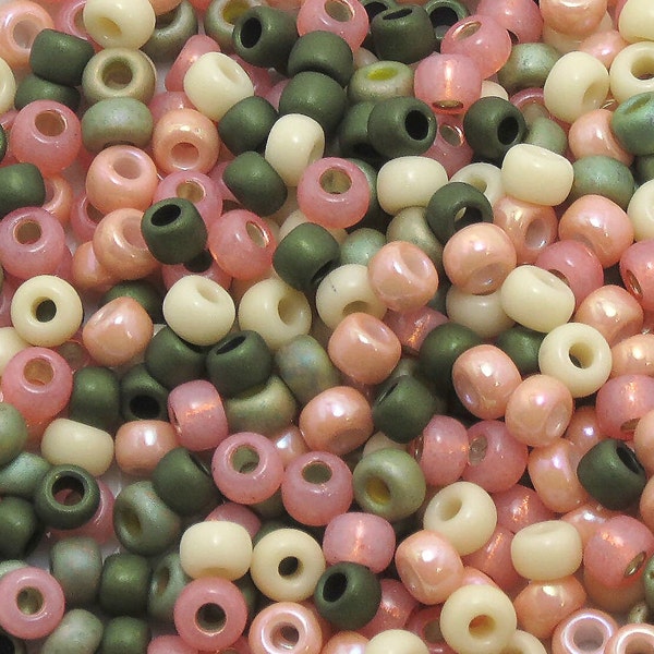 6/0 Custom Seed Bead Mix 635 -  Salmon, Olive, Cream Seed Bead Mix - (10grams-25 grams-50 grams)