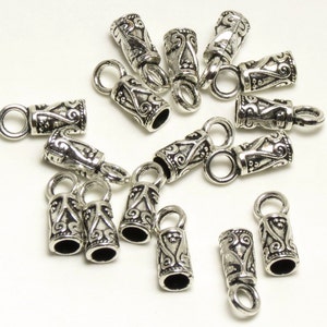 20 TIBETAN STYLE CORD Ends - Antique Silver -14mm x 5mm with 3.5mm Hole - Glue In Cord Tips - (20 pcs)