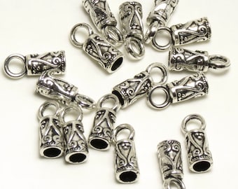 20 TIBETAN STYLE CORD Ends - Antique Silver -14mm x 5mm with 3.5mm Hole - Glue In Cord Tips - (20 pcs)