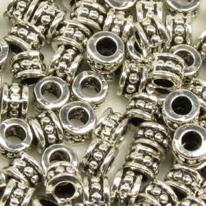 Metal Beads Large Hole Beads Spacer Beads Silver Spacer Drum Beads Silver  Beads 6x8mm 50pcs 1641 