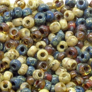 6/0 Custom Picasso Mix 602 - Miyuki Picasso Seed Bead Mix - Teal, Yellow, And Transparent Light Topaz  (10grams-25 grams-50 grams)