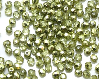 3MM FIRE POLISHED BEADS - Crystal Lime Metallic Ice - Czech Faceted Round Beads - 50 Beads