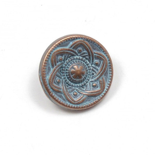 6 pcs. Antique Copper Patina Metal Button -  Copper And Turquoise Round Button - 15mm (9/16") Copper Sewing Buttons - (6, 12, 24 pcs) Bu5755