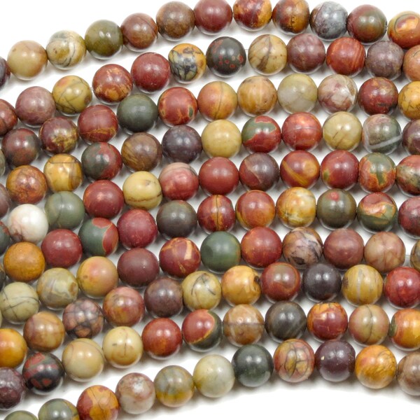 6mm Picasso Jasper Beads, Natural Picasso Gemstone Beads, Semi-precious Round Stones, 15.5" Strand, 62 pcs