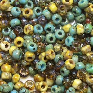 6/0 Custom Picasso Mix 643 - Miyuki Picasso Seed Bead Mix - Turquoise, Topaz, Yellow Picasso (10grams-25 grams-50 grams)