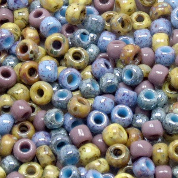 6/0 Custom Picasso Seed Bead Mix 603  - Yellow, Brown Picasso, Lavender, Marbled Blue, Turquoise/Amethyst - (10grams-25 grams-50 grams)