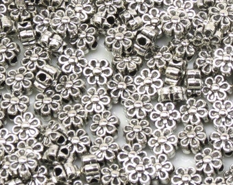 50 pcs Antique Silver Flower Spacer Bead - 6.5mm x 4.5mm - Zinc Alloy - Hole 1mm - 50 Pieces - 100 Pieces (252S)