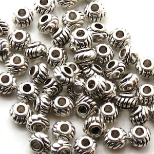 50pcs Antique Silver Corrugated Rondelle Metal Spacer Bead - 6 x 4mm - 2mm hole - Zinc Alloy Antique Silver Rondelle - (0918Y-AS)