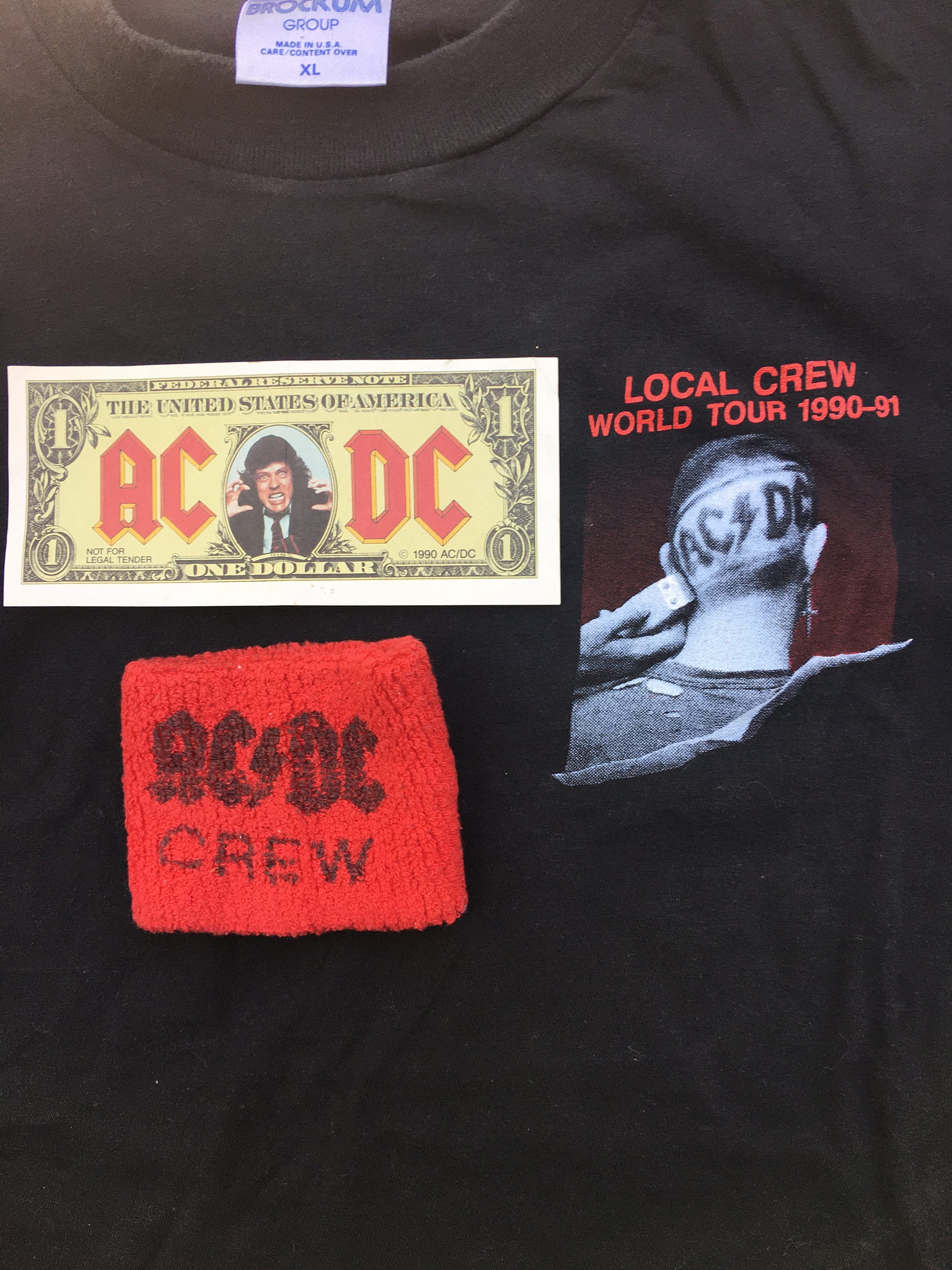 Vintage AC/DC World Tour 1990-91 Local Crew T-shirt, Sweatband 