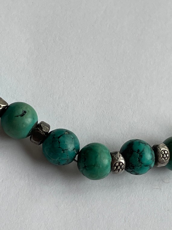 Vintage Green/Blue Turquoise 6mm beaded Sterling … - image 3