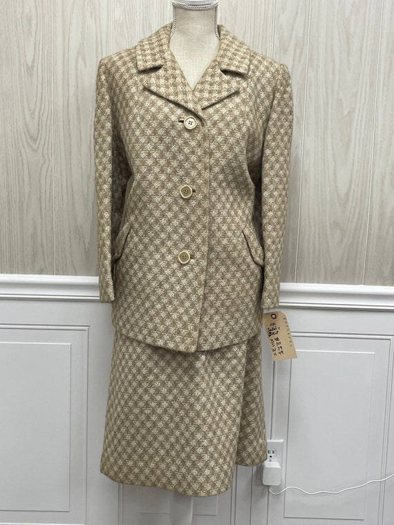 Vintage A. Reinis tan and cream checkered suit 195