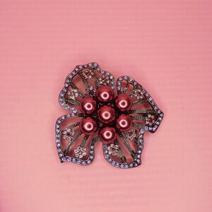 Vintage Large Flower Pin with Beads and Faux Pearls