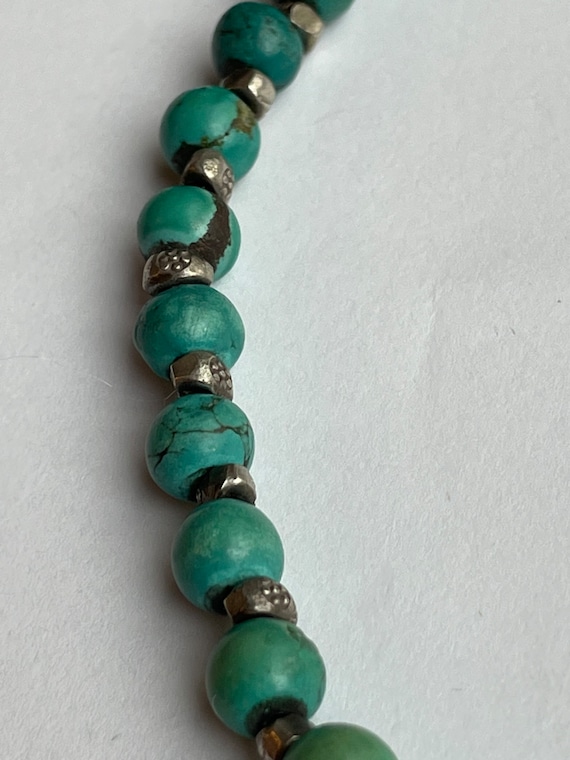 Vintage Green/Blue Turquoise 6mm beaded Sterling … - image 2