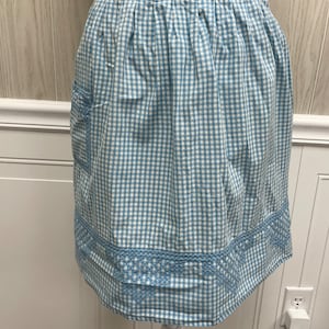 Vintage blue gingham checkered stitched apron