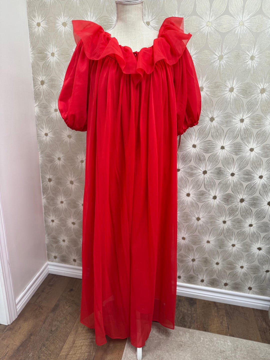 Vintage Babydoll Sheer Red Robe and Nightgown Peignoir Set Size L/XL ...