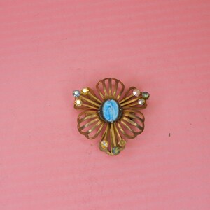 Vintage Gold Pin with Rhinestones Mary religious pin