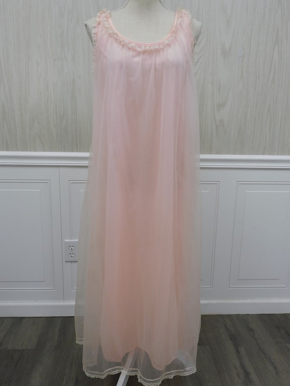 Vintage Nylon Pink Sleeveless Nightgown Sz M