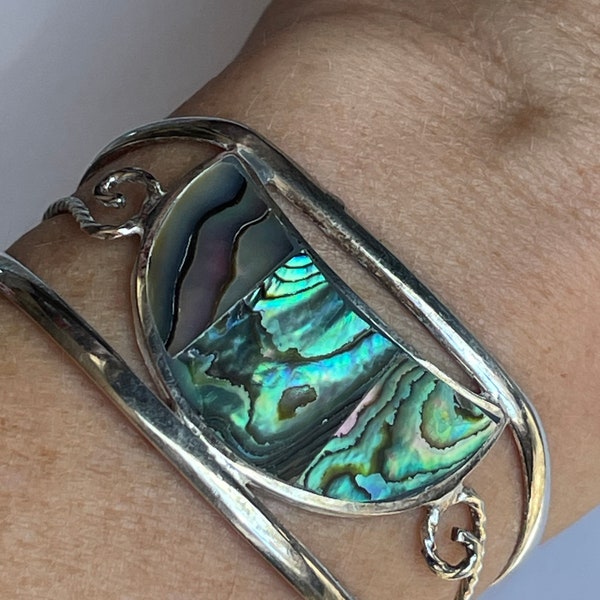 Vintage Abalone Alpaca Silver cuff bracelet