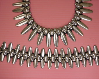 Vintage Silber Ton Modernist Halskette und Armband Set