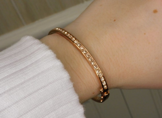 Rose Gold GIVENCHY Bangle Rhinestone Bracelet - image 1