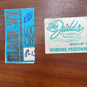Vintage 1987 The Judds Heartland Tour and 1993 Black and WY Tour Backstage Passes