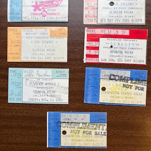 Vintage 1980er Konzertkarten-Stubs Dallas, Tex Lot von 7