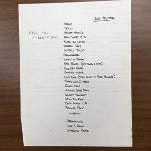 Vintage James Taylor Summer Tour 1984 Set List