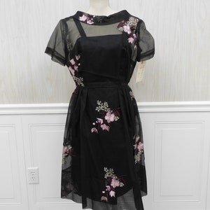 Vintage Black Sheer Embroidered Floral Dress with Slip
