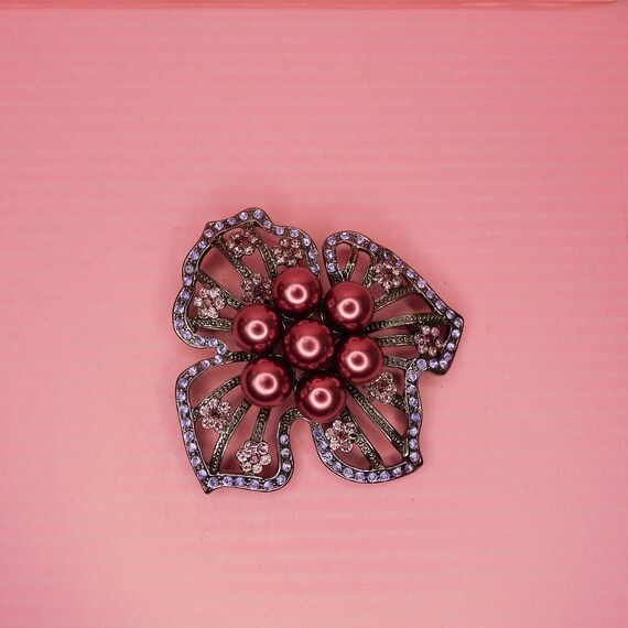 Vintage Large Flower Pin with Beads and Faux Pear… - image 2