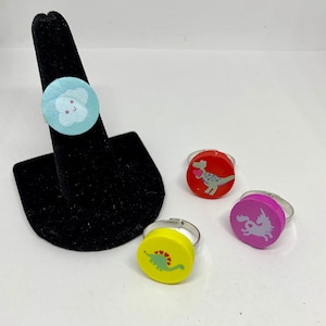 Upcycled Valentines Day Cloud Dinosaur Unicorn Conversation Heart Eraser Rings - Heart Jewelry - Upcycled Toy Earrings - Hug and Kisses