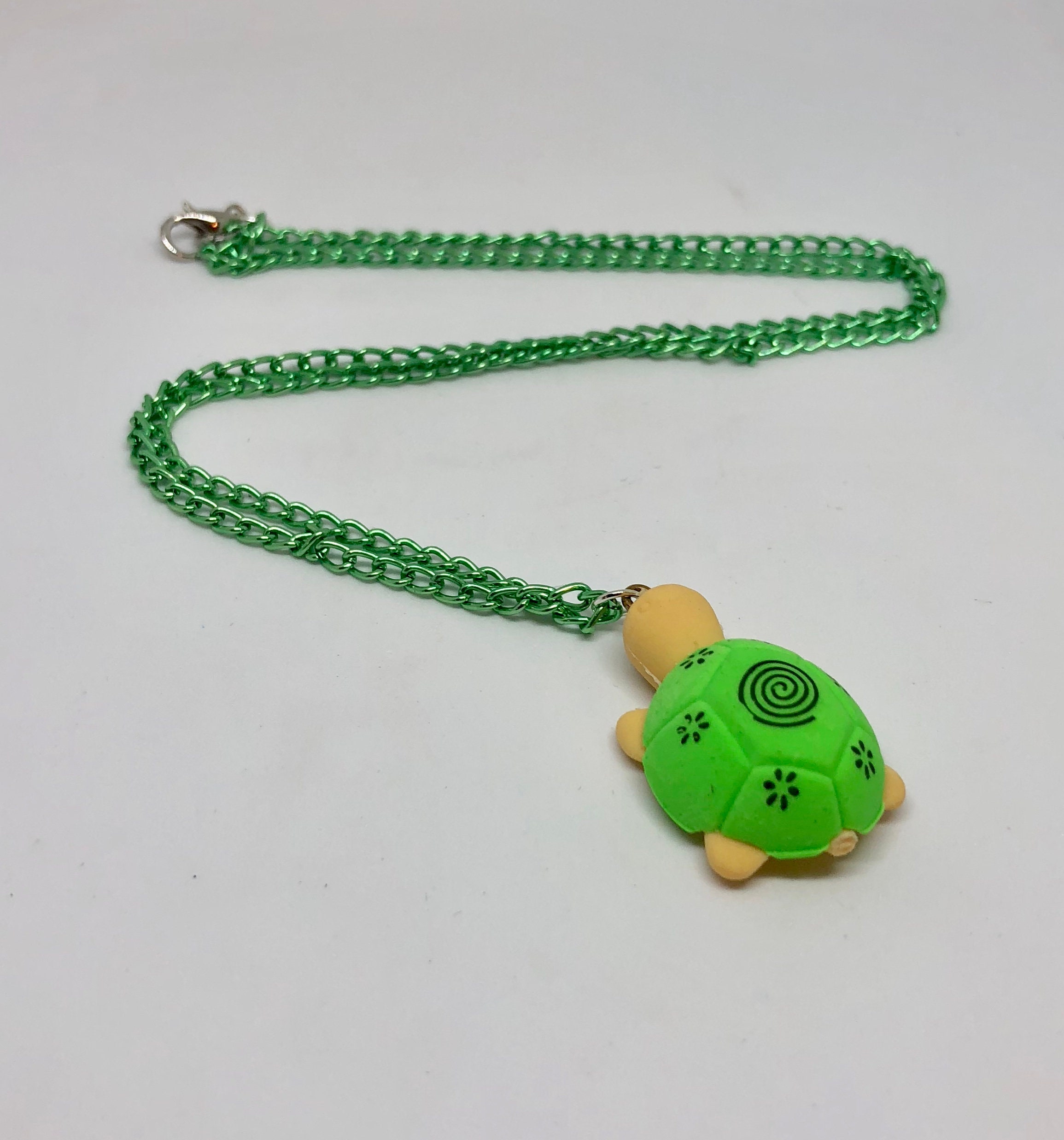 Upcycled Turtle Toy Eraser Necklace on Green Chain Gift for Etsy