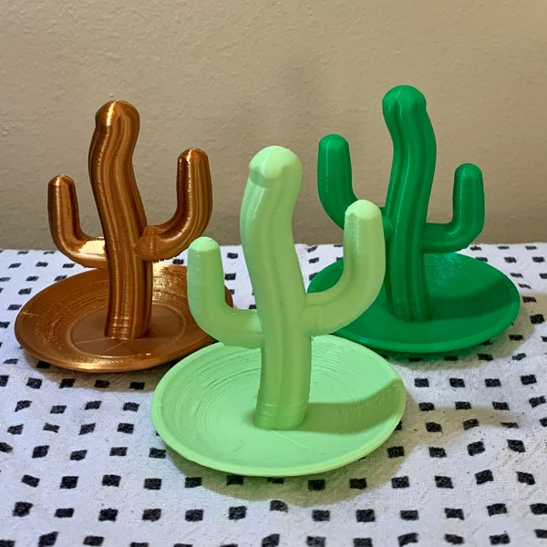 Cactus Plant Ring Stand Jewelry Holder 3D Printed Trinket Tray Rings Dish - Succulent Display Stand