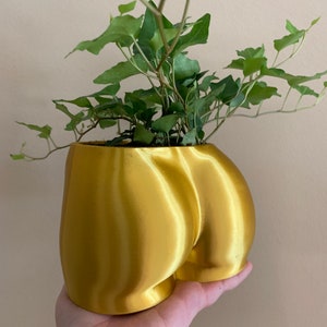 Gold Butt Planter: 3D Printed Booty Pot with Drainage