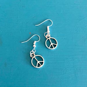 Handmade silver tone Peace Sign earrings on french hook wires - Peace Earrings - Anti War Jewelry - Gift for Her - Peace Sign Gift - Hippie