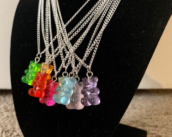 Rainbow Gummy Bear Necklace and Earrings - Gummy Candy Charm Necklace - Gummi Bear Dangle Earrings - Gummy Worms Jewelry - Rainbow Bears