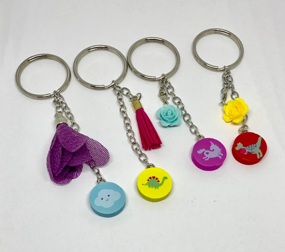 HANDMADE Pink Gray Purse/bag/keychain/zipper Pull CHARM  Upcycled Pink And Purple Keychain display picture 1