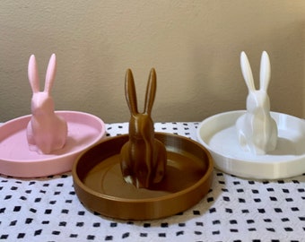 Bunny Rabbit Ring Stand Jewelry Holder 3D Printed Trinket Tray Rings Dish - Garden Display Stand