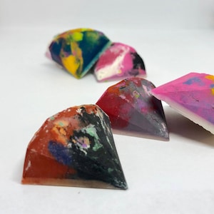 Set of 3 Recycled Crayon multi color Diamond Gem Crayons - Rainbow party favors - Kids Gift - Easter Basket - Broken Crayons - Classroom