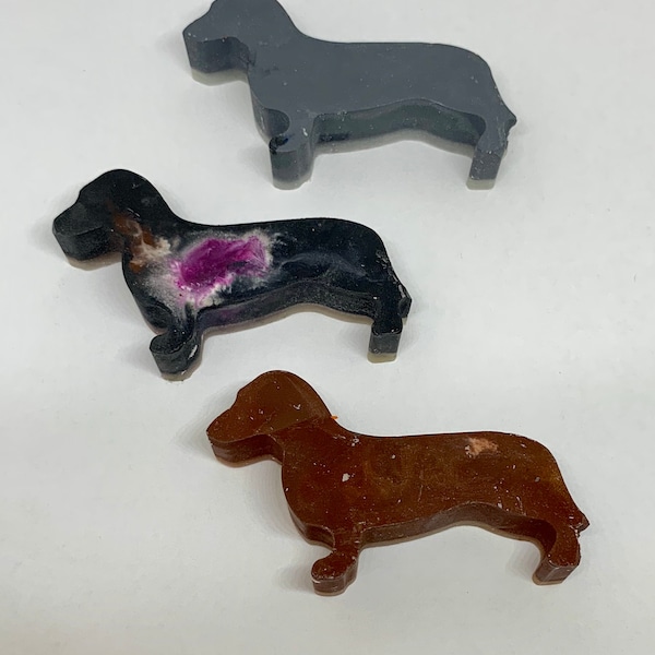 Set of 3 Recycled Crayon multi color Black Brown Grey Mini Dachshund Crayons - party favors - Kids Prize - Pet Lover Gift - Weenie Dog