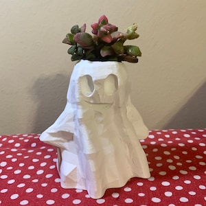 Liten spöke 3D-printad suckulentblomma - vit miniatyr läskig växtkruka