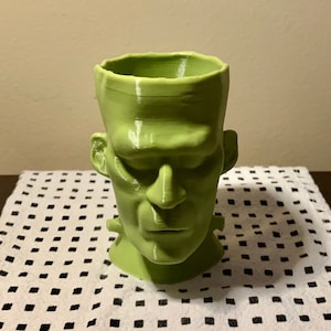 3D Printed Frank Head Frankensteins Monster Green Planter Pot Pencil Holder Halloween Gothic Desk Accessory Creepy Head