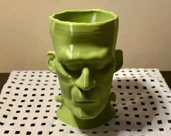 3D Printed Frankenstein Head Planter: Green Gothic Desk Accessory