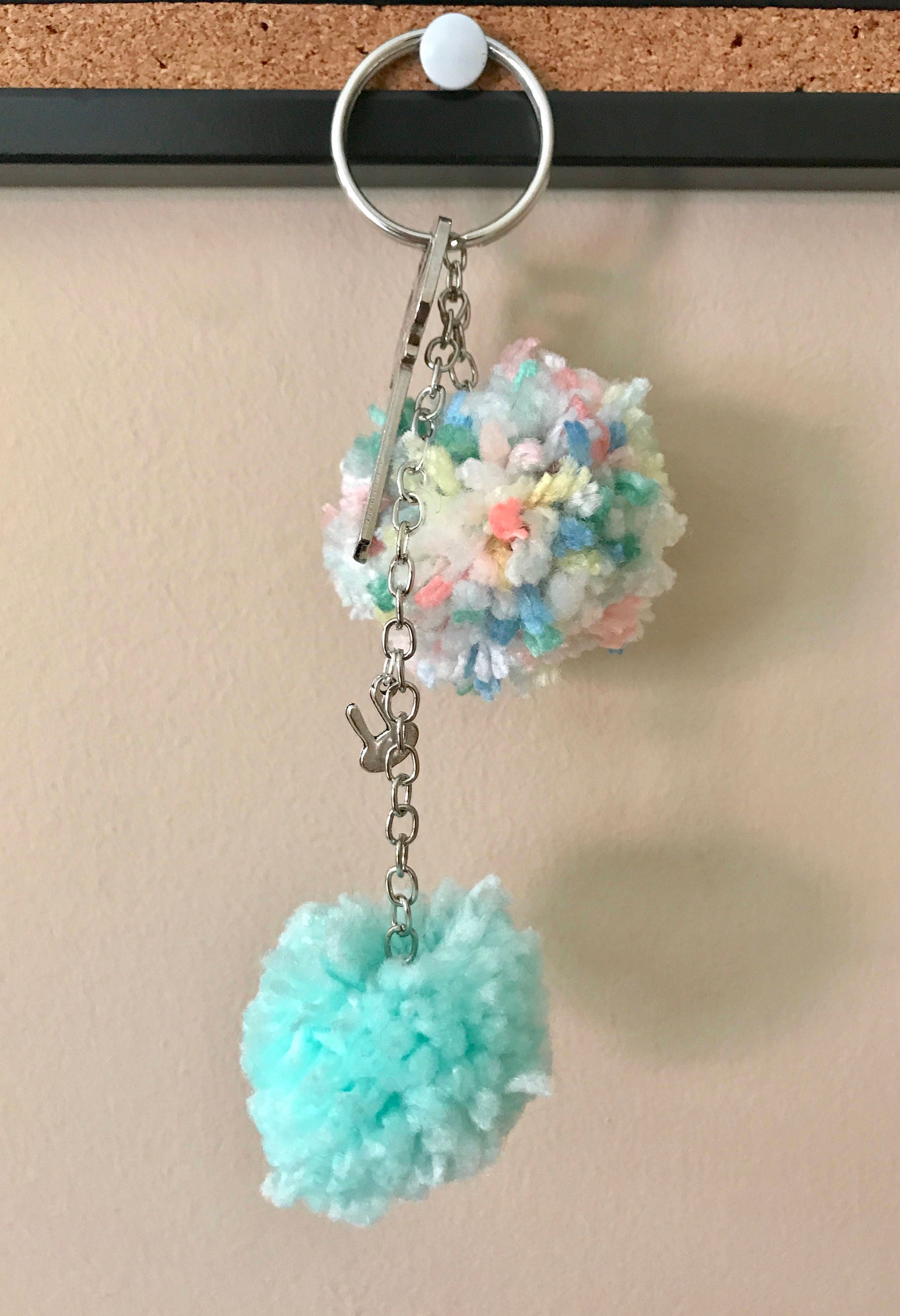 Pom Pom Yarn Keychain Fuzzy Key Ring Football Keyring Etsy